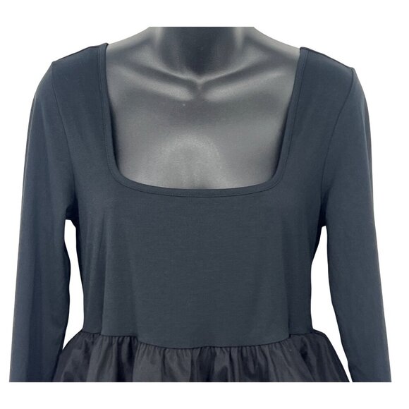 Silence + Noise Large Top Blouse Black Long Sleeve Square Peplum Urban Outfitter - Picture 2 of 9